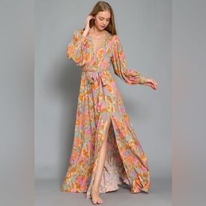 AAKAA Floral Maxi Dress with belt
